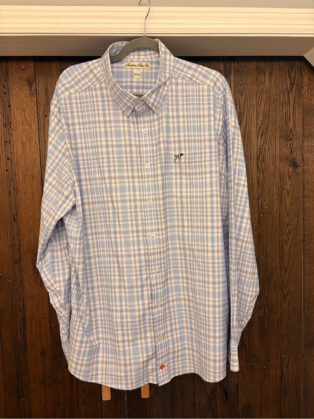 Men's Light Blue Plaid Button-Down Shirt with Subtle Logo